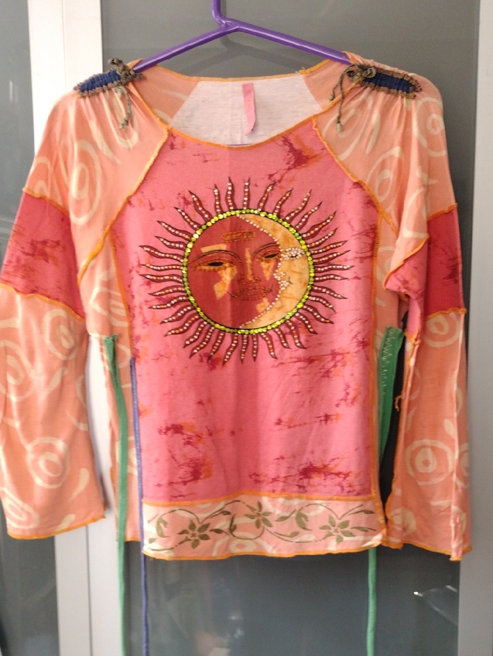 One of a kind Boho Yoga festival soft Cotton shirt Orange. Med